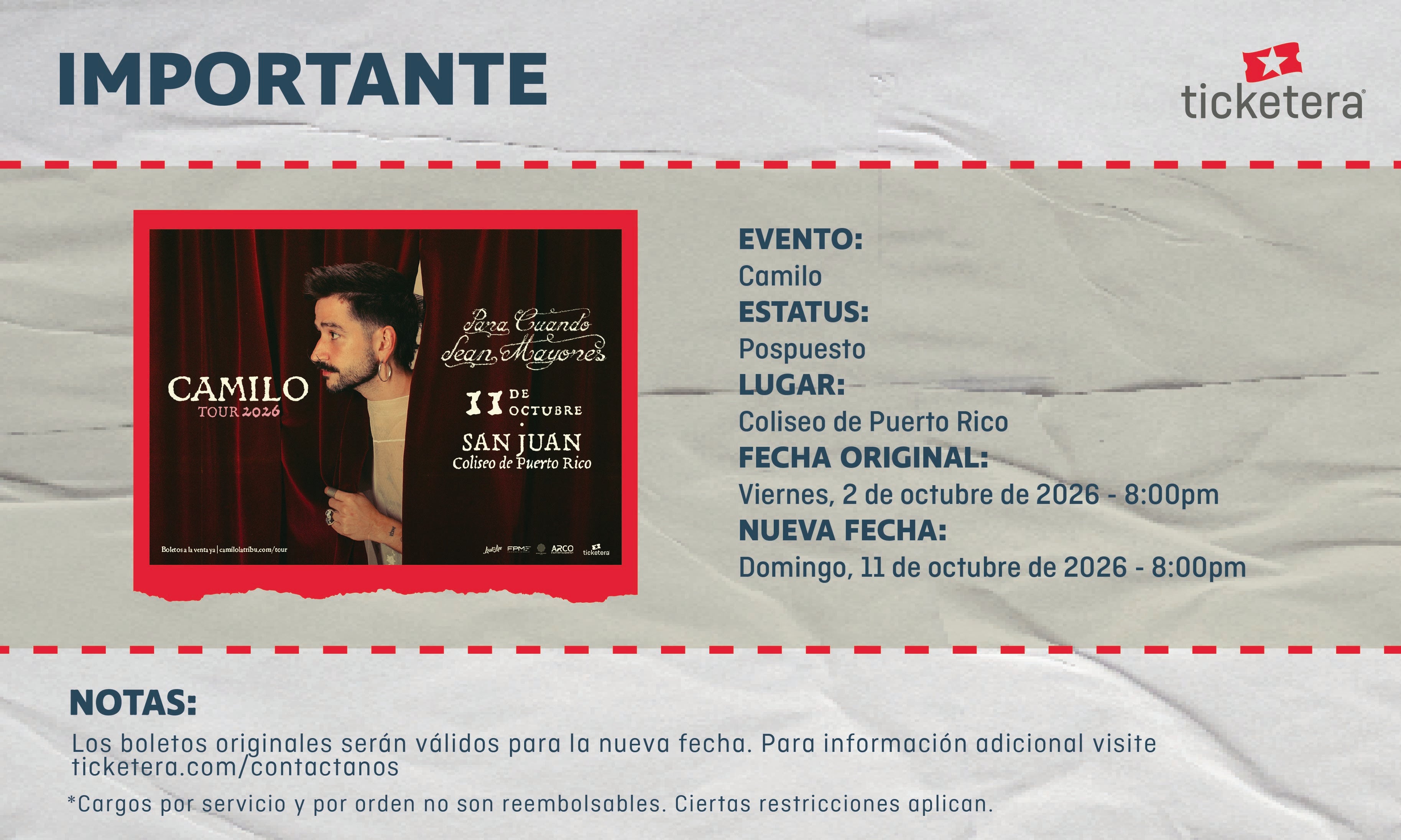 More Info for Camilo 2026 (Octubre)